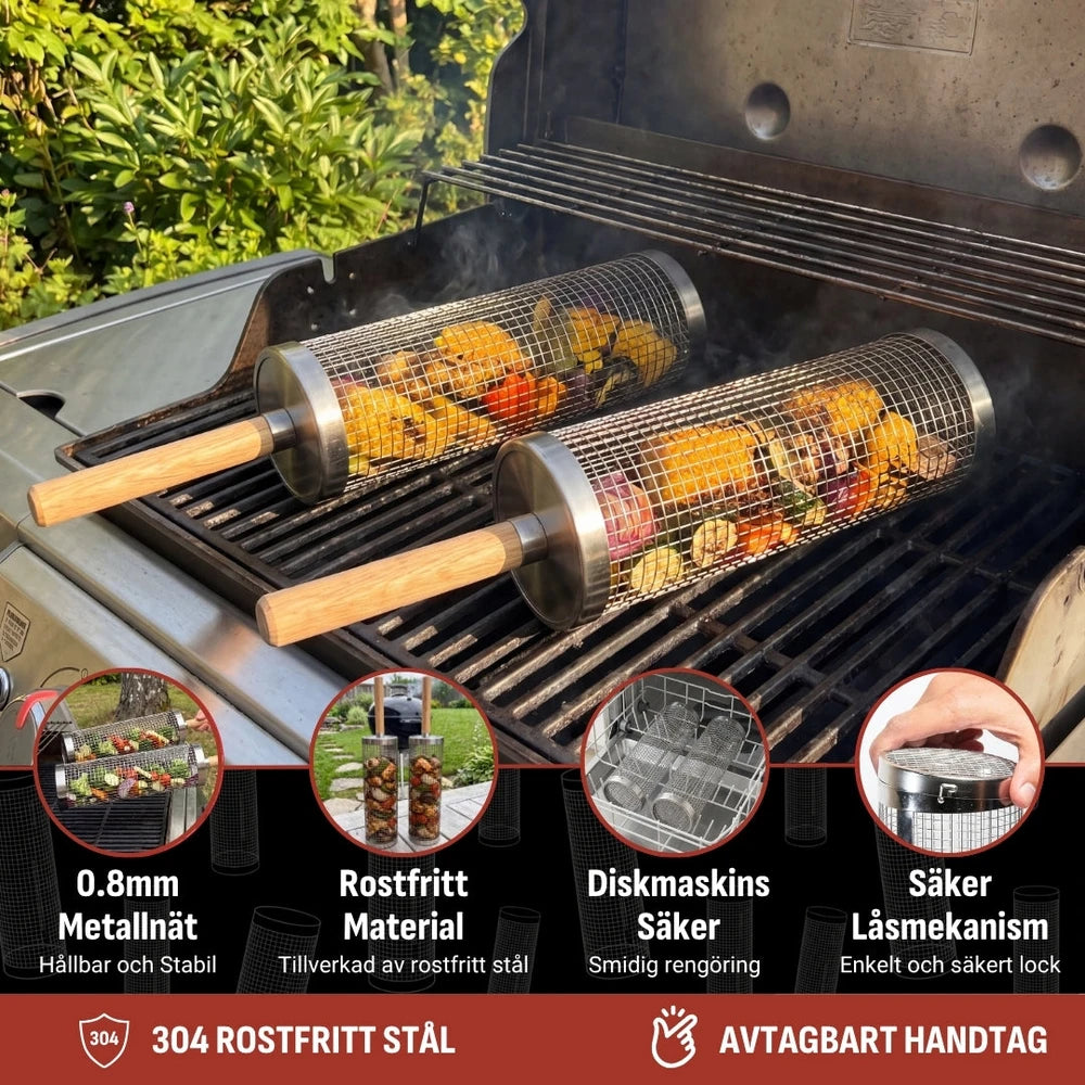 Rolling Stainless Steel Grill Basket